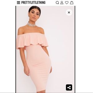 Pink off the shoulder midi dress !